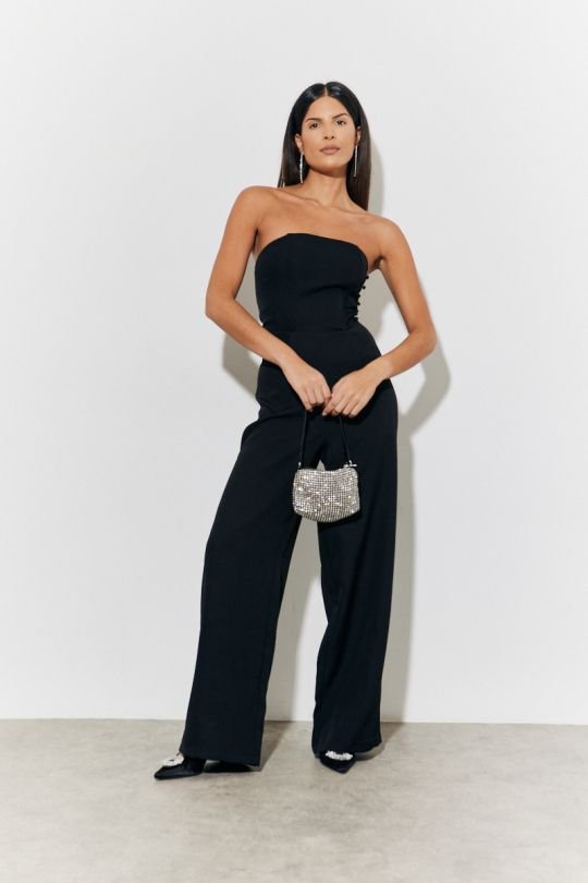 In The Style In The Style Women's Black Strappy Wide Leg Button Detail Jumpsuit - 2