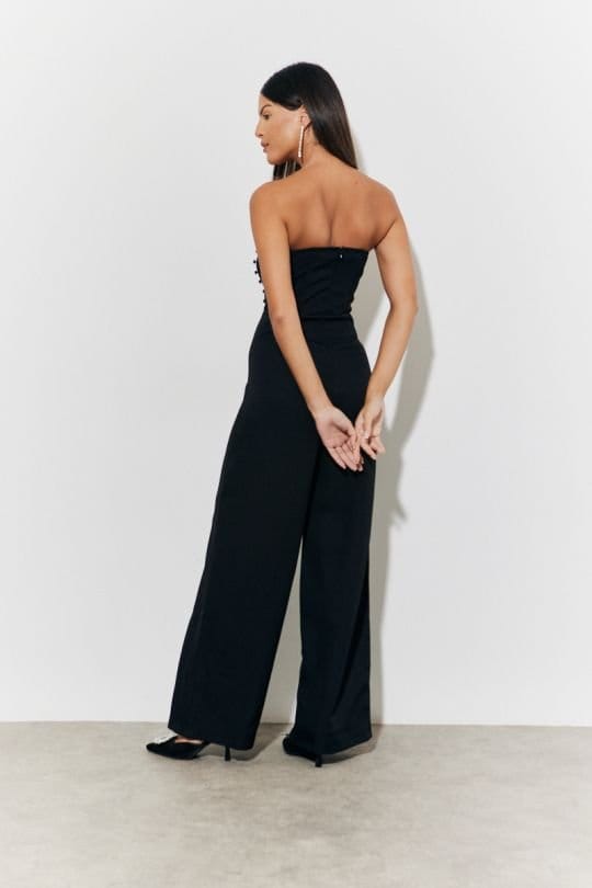 In The Style In The Style Women's Black Strappy Wide Leg Button Detail Jumpsuit - 3