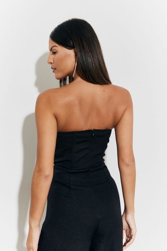 In The Style In The Style Women's Black Strappy Wide Leg Button Detail Jumpsuit - 4