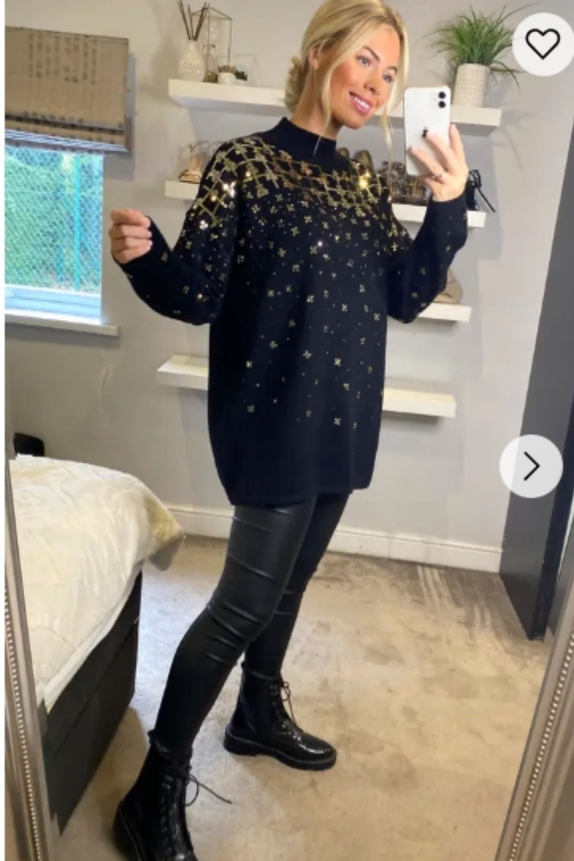 CY CY Women's Sequin Embellished Long Sleeves Jumper in Black - 2