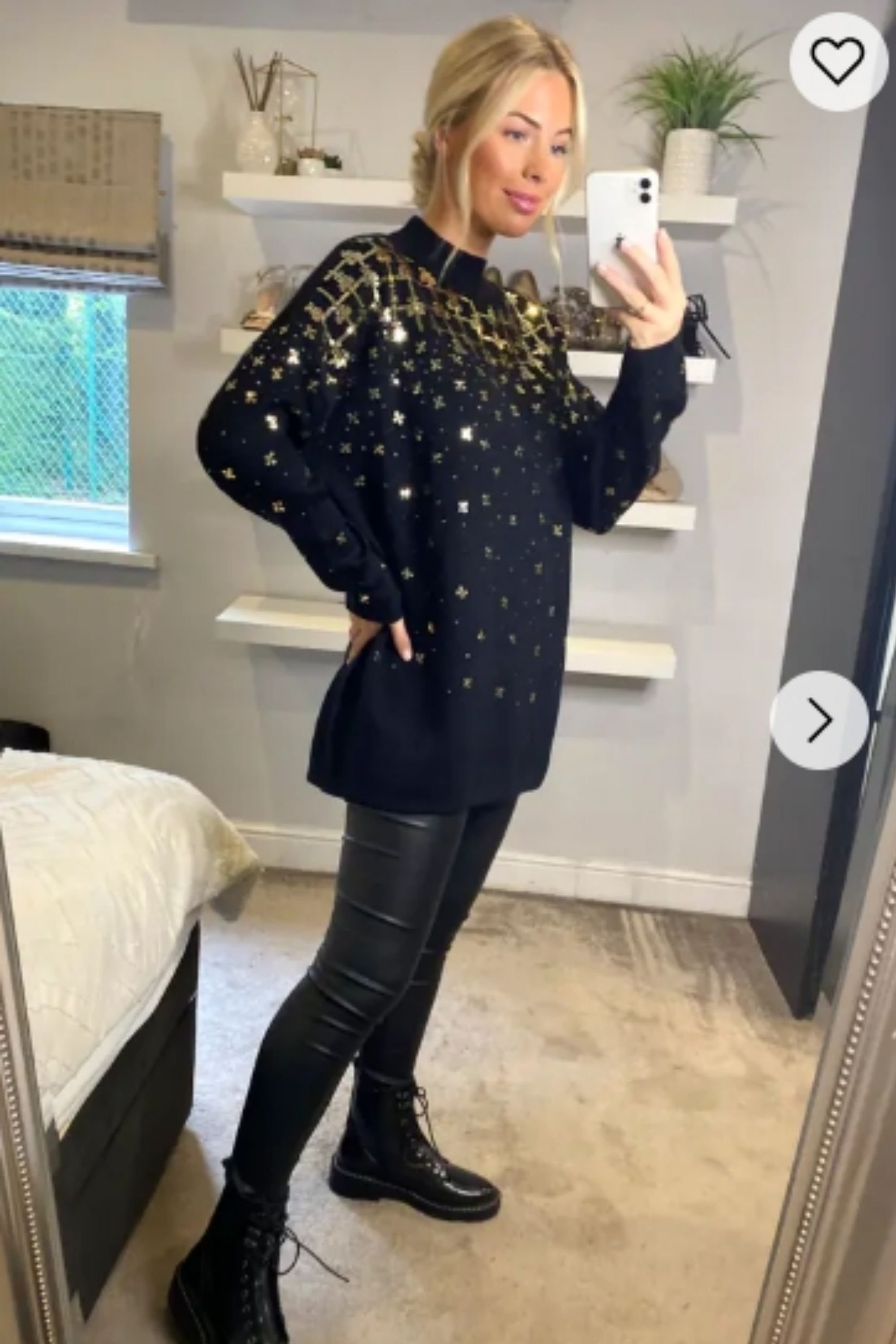 CY CY Women's Sequin Embellished Long Sleeves Jumper in Black - 3