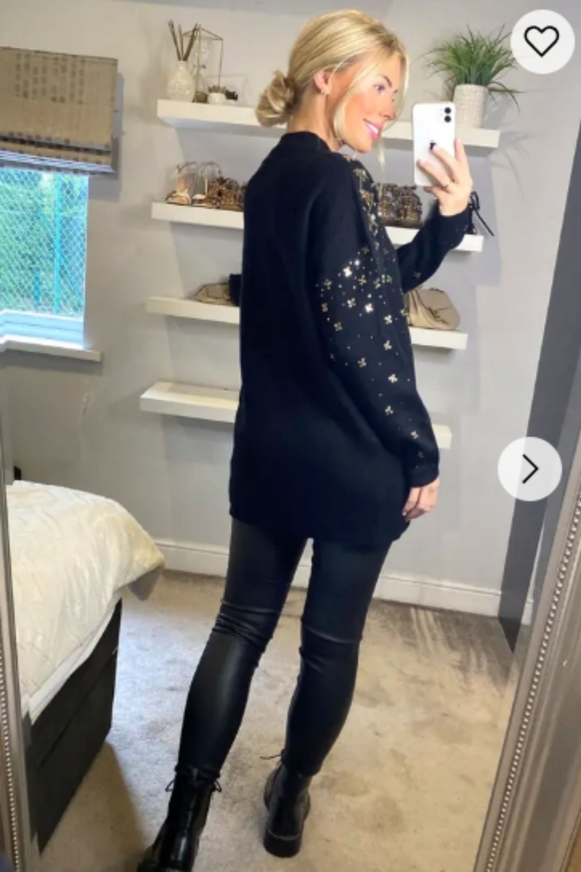 CY CY Women's Sequin Embellished Long Sleeves Jumper in Black - 4