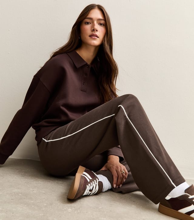 New Look Women's Brown Side Stripe Wide Leg Joggers New Look - 2