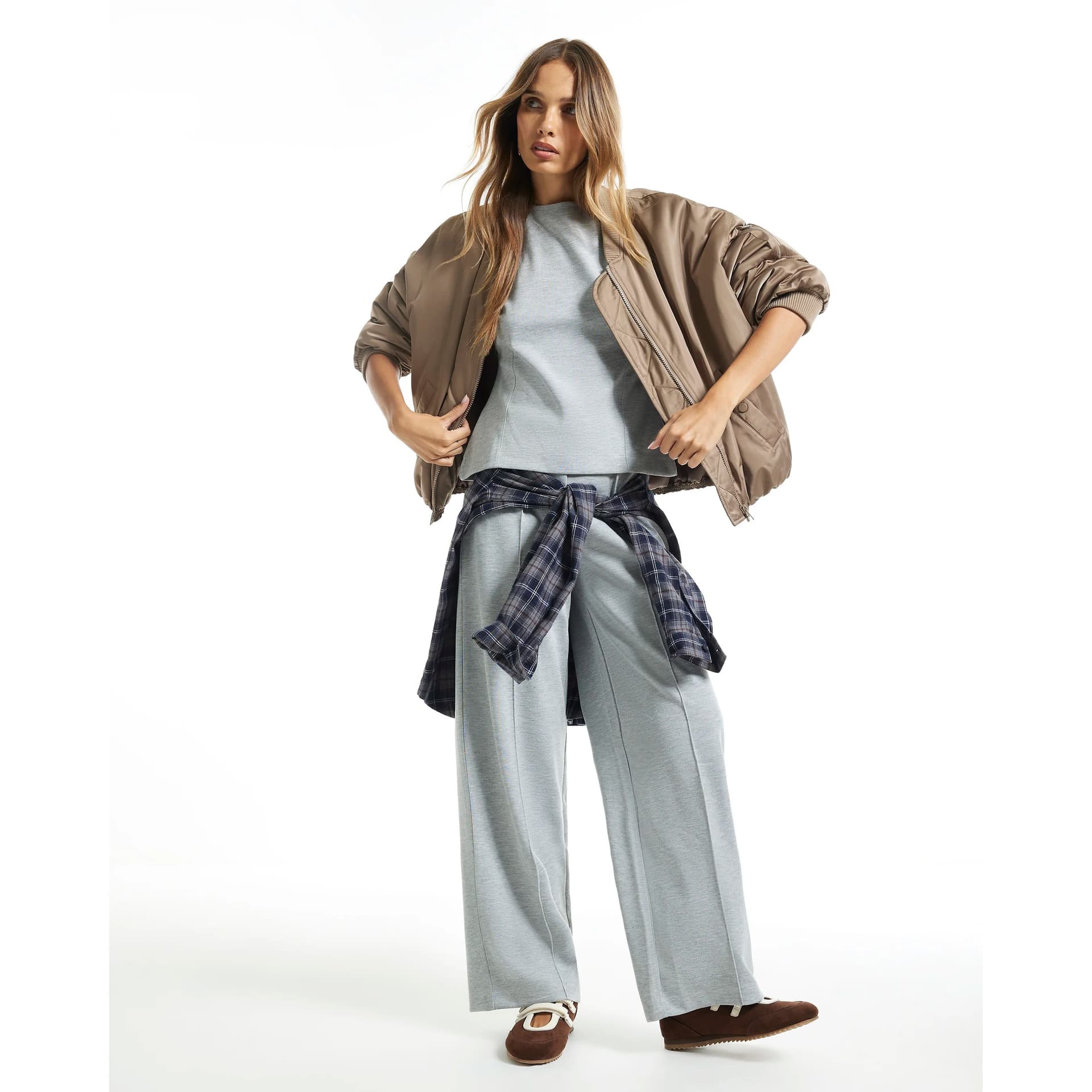 River Island River Island Womens Grey Interlock Wide Leg Trousers