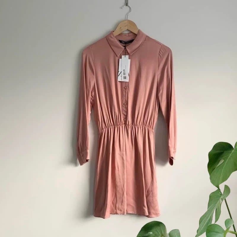 Zara Zara pink satin mini dress with buttons - Large / UK 12
