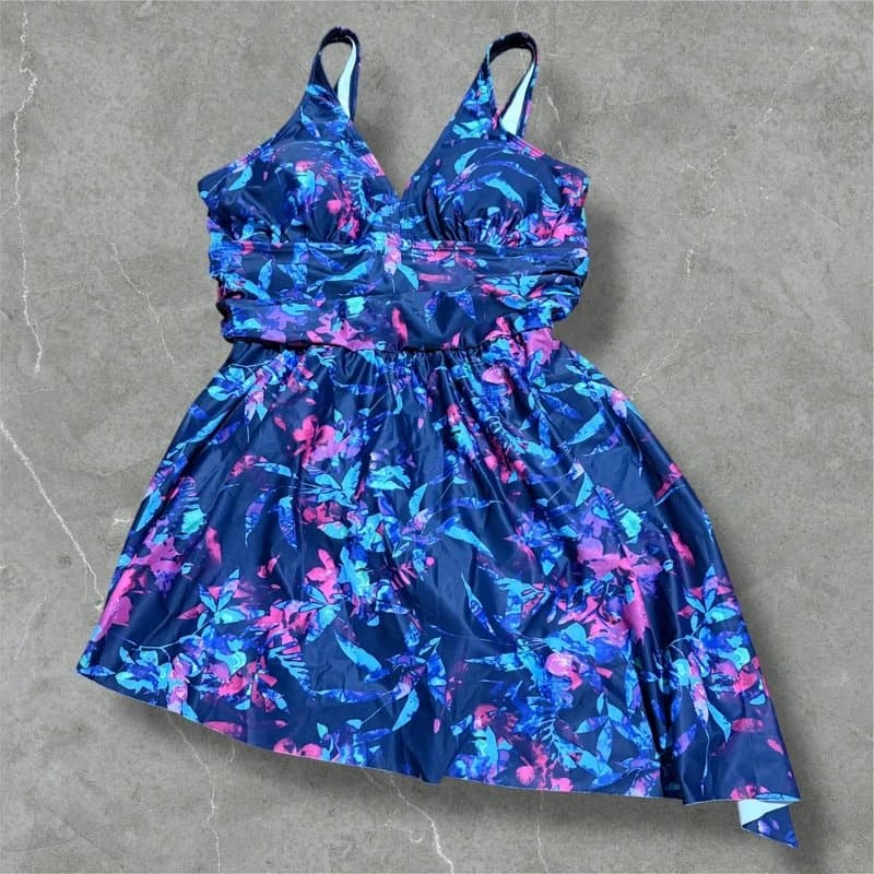 The Unbranded Brand swim dress swimsuit size 10 uk tummy control fully lined flared skirt supportive swimwear