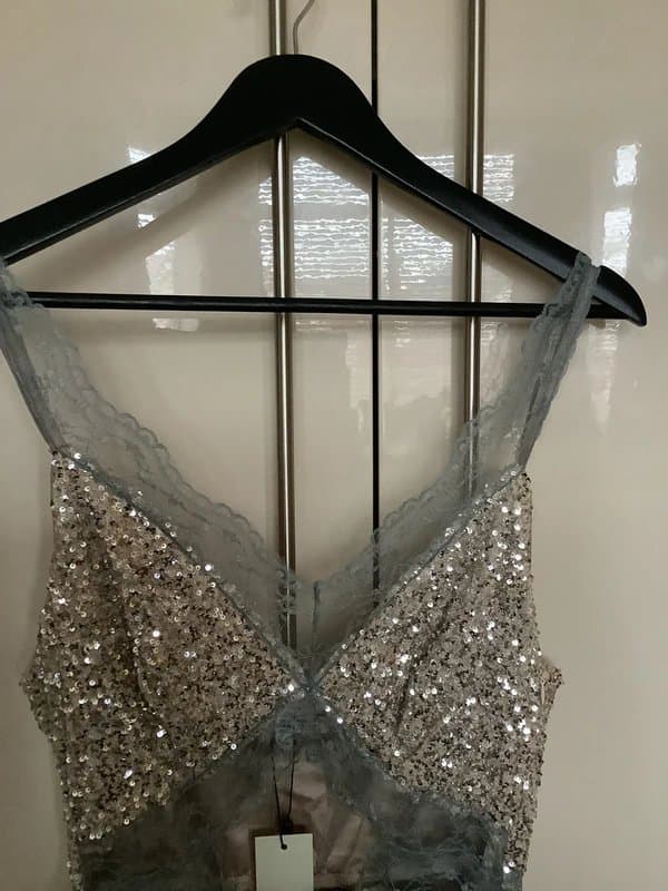 Never Fully Dressed Never Fully Dressed Silver Sequin mini dress petite