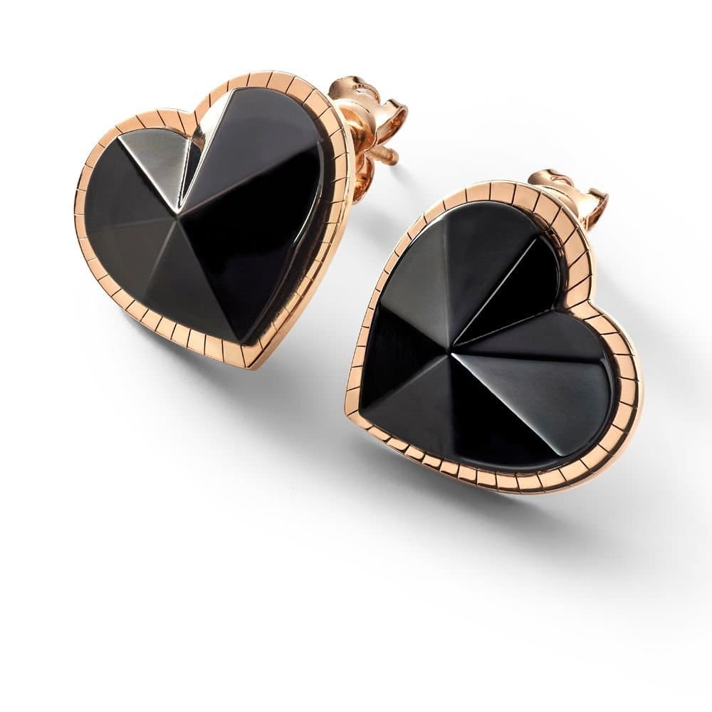 baccarat baccarat Women's Vermeil 'Etoile Mon Coeur' Black Crystal Heart Stud Earrings - 18K Gold Plated Sterling Silver