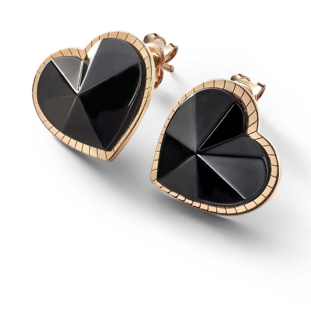 baccarat baccarat Women's Vermeil 'Etoile Mon Coeur' Black Crystal Heart Stud Earrings - 18K Gold Plated Sterling Silver - 2