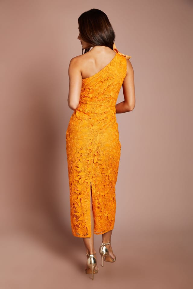 Coast Coast Women's Lisa Tan One Shoulder Bow Detail Midi Dress in Orange - 3