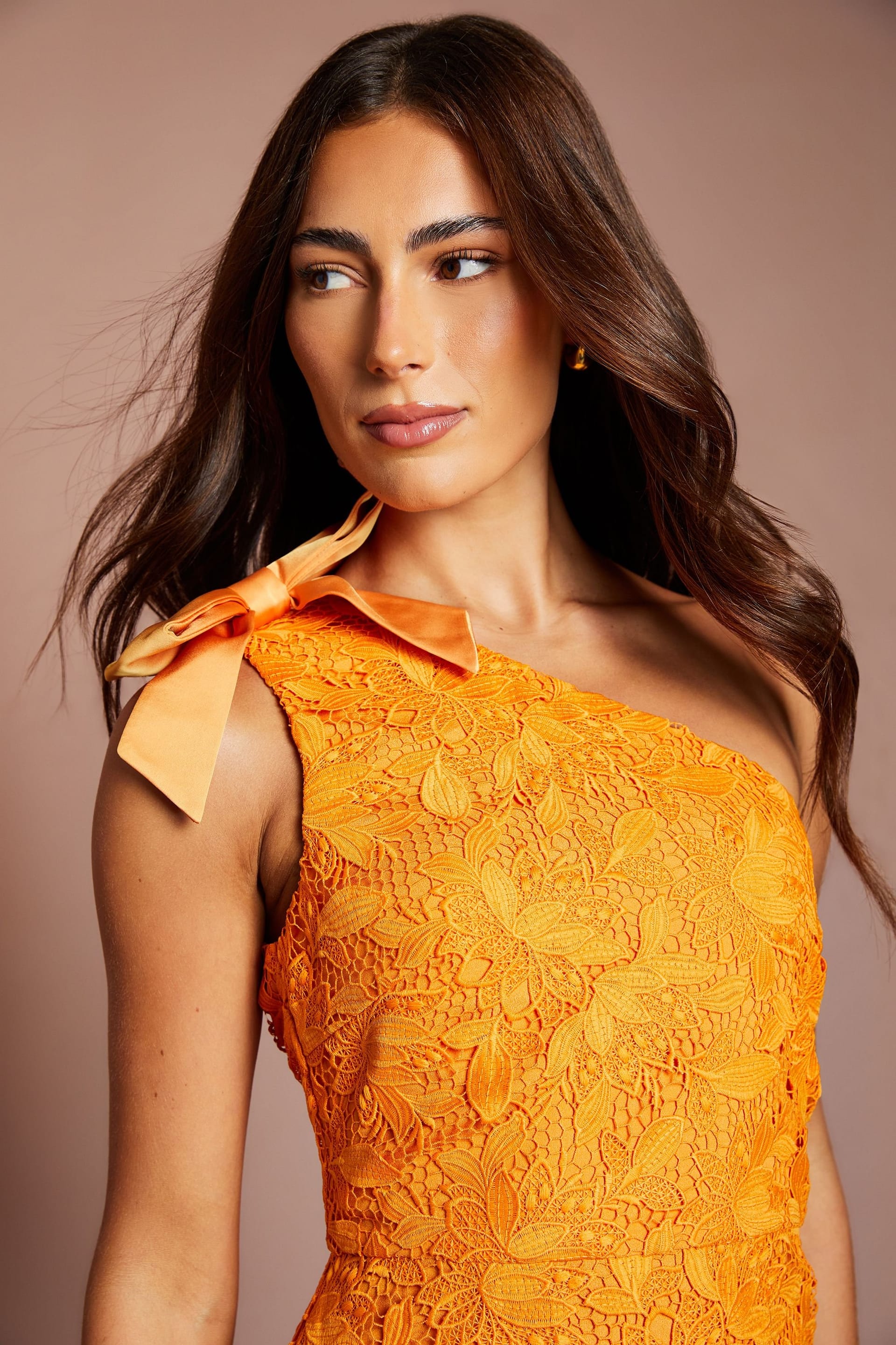 Coast Coast Women's Lisa Tan One Shoulder Bow Detail Midi Dress in Orange - 4