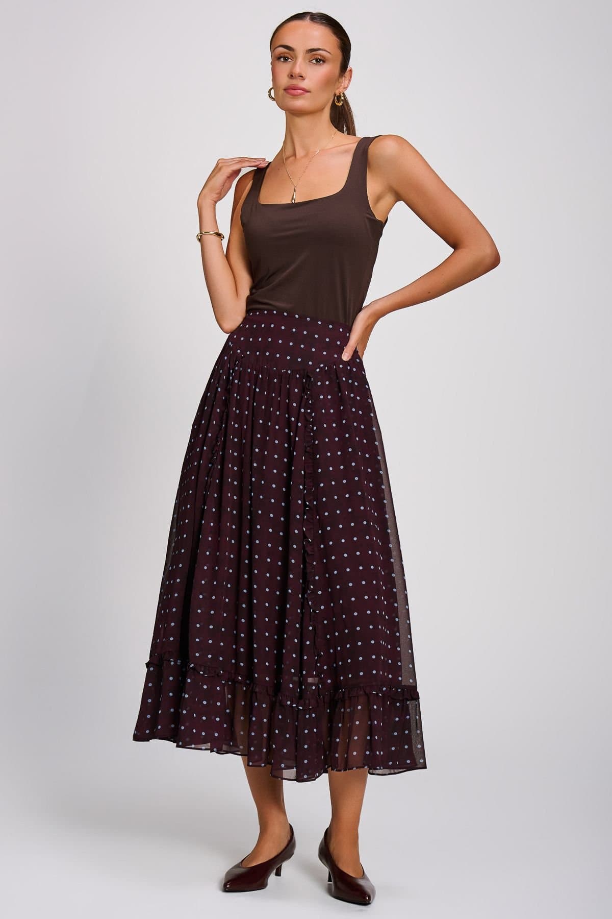 Jolie Moi Jolie Moi Women's Chiffon Frill Tiered Maxi Skirt