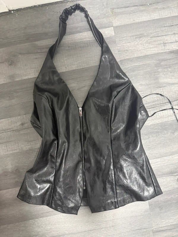 Bershka Halter neck leather top