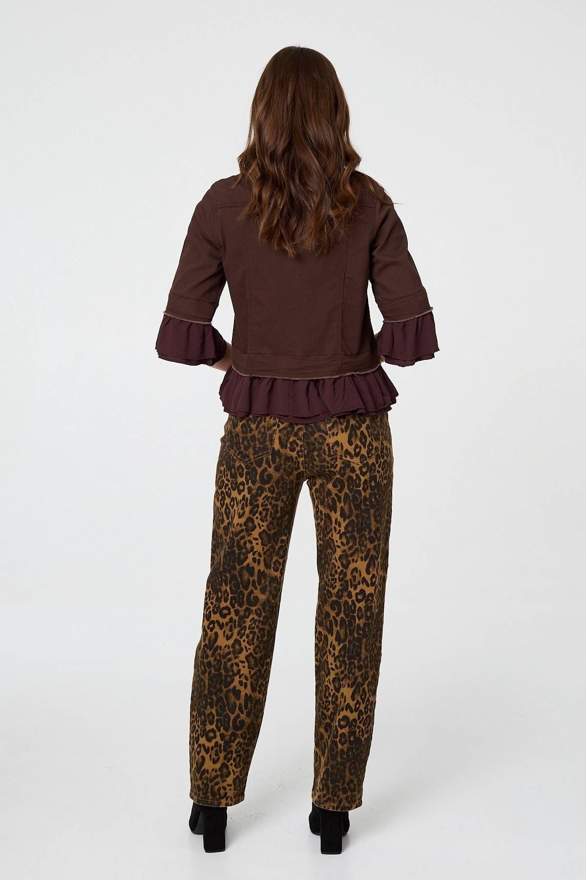 Izabel London Izabel London Women's Frilled Hem 3/4 Flare Sleeve Shirt in Brown - 4