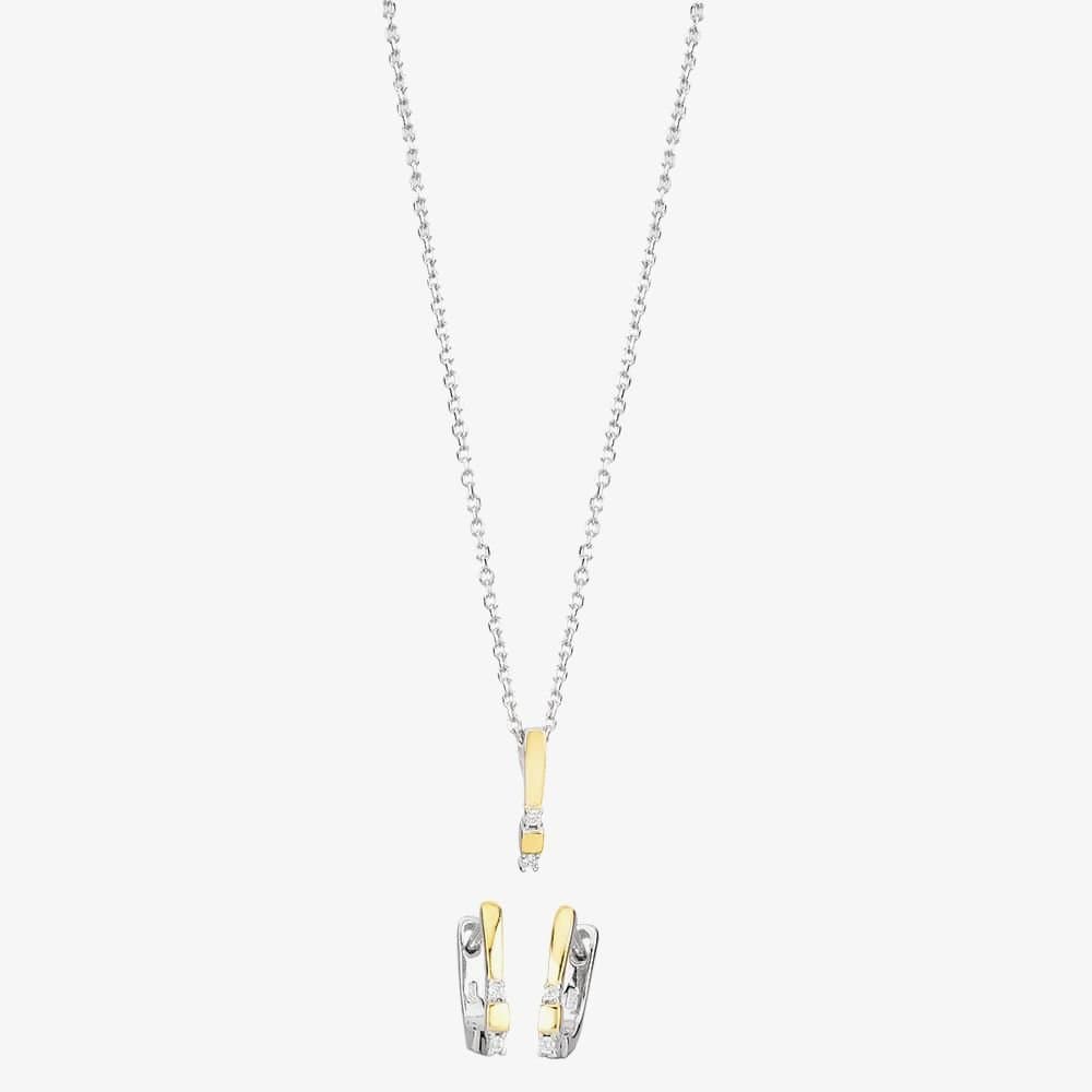 T.H.Baker T.H.Baker Women's Two-tone Cubic Zirconia Bar Pendant & Earrings Set SET13967 in Silver