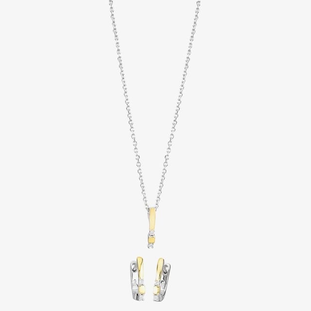 T.H.Baker T.H.Baker Women's Two-tone Cubic Zirconia Bar Pendant & Earrings Set SET13967 in Silver - 2