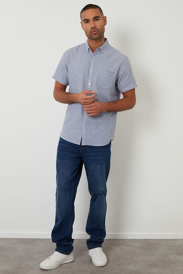 Threadbare threadbare Men's Short Sleeve Linen Blend Shirt in Blue - 3
