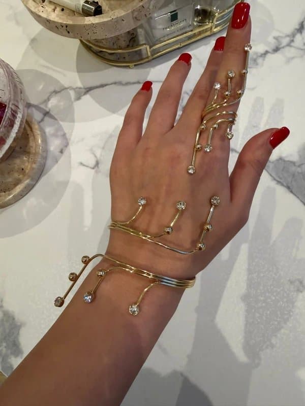 ASOS ASOS Gold Crystal Spike Hand Harness Bracelet & Ring Set