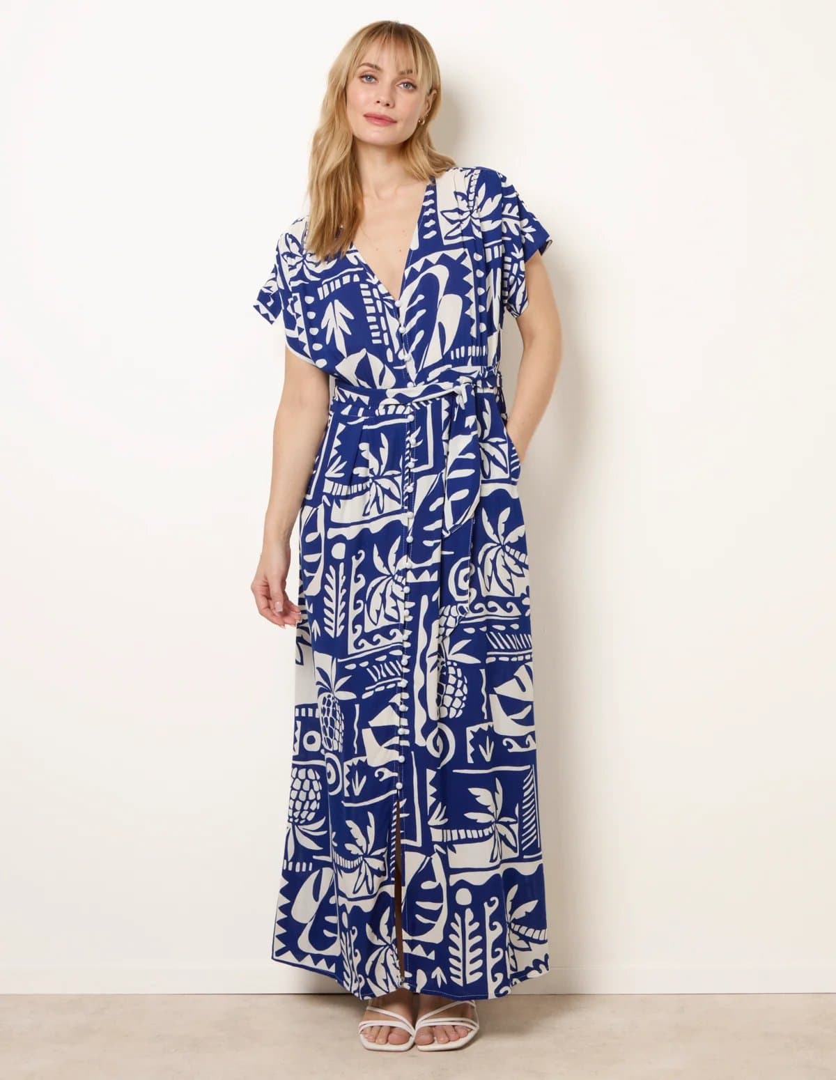 Blue Vanilla Tropical Block Print Dress