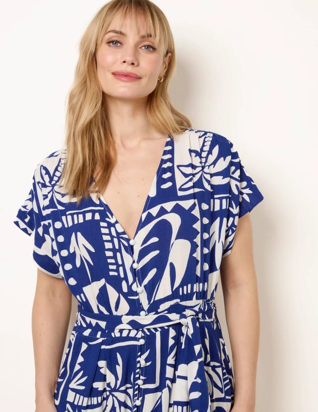 Blue Vanilla Tropical Block Print Dress - 2
