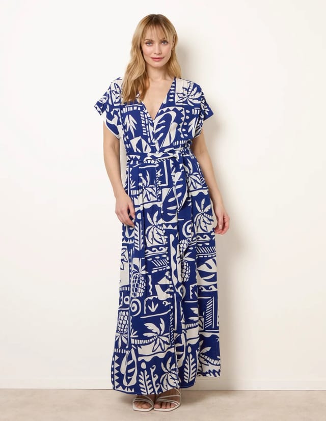 Blue Vanilla Tropical Block Print Dress - 3