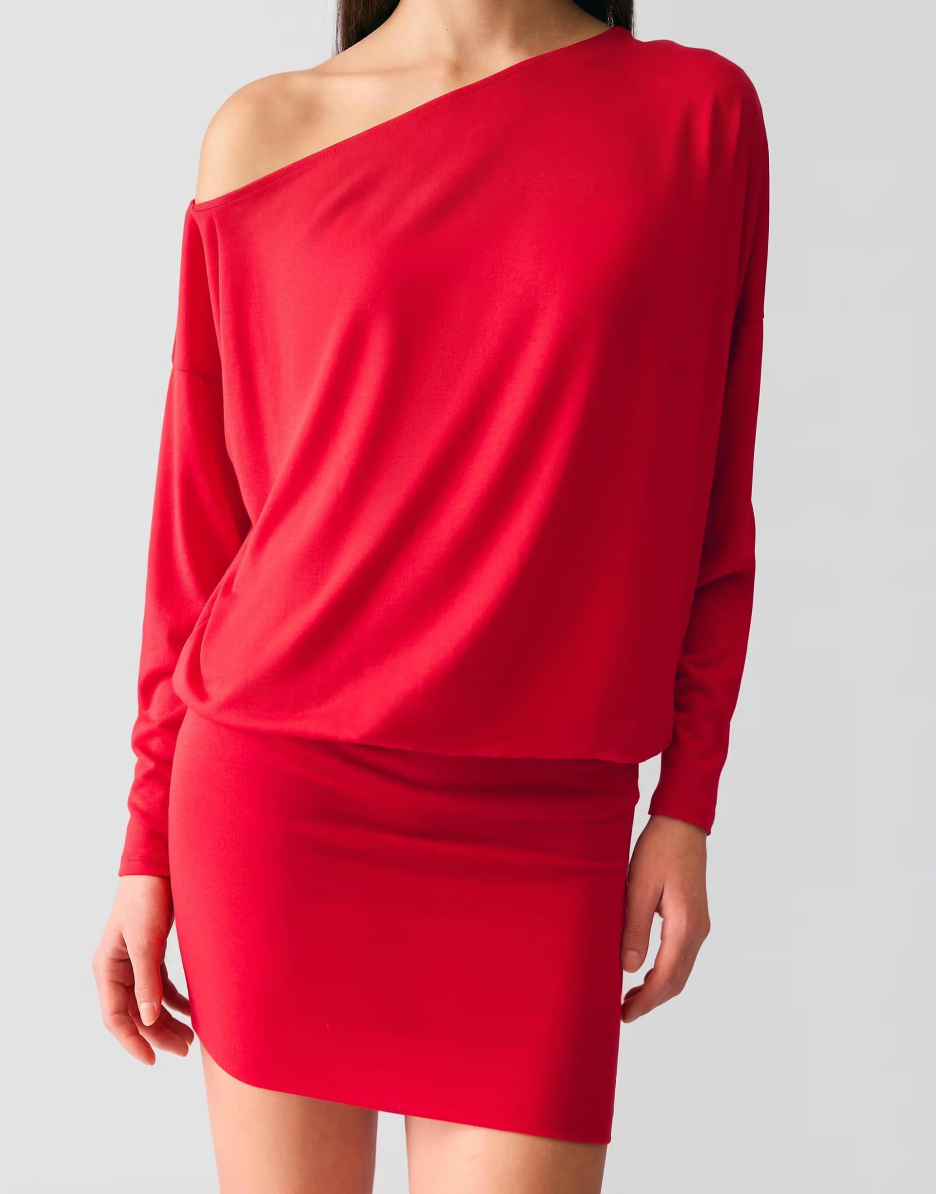 ASOS Bershka Long sleeve fitted skirt mini dress in red