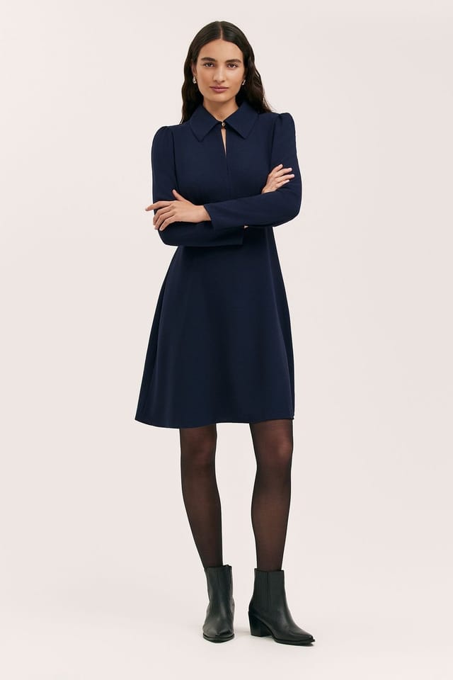 Finery London Finery London Women's Sabine Long Sleeve Collared Short Dress in Dark Navy - 2
