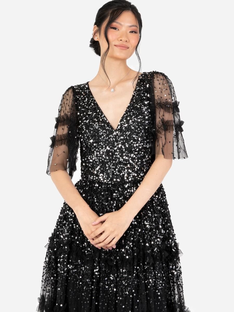 Maya Deluxe Maya Deluxe Women's Fully Embellished Short Sleeve Maxi Dress in Black - 2