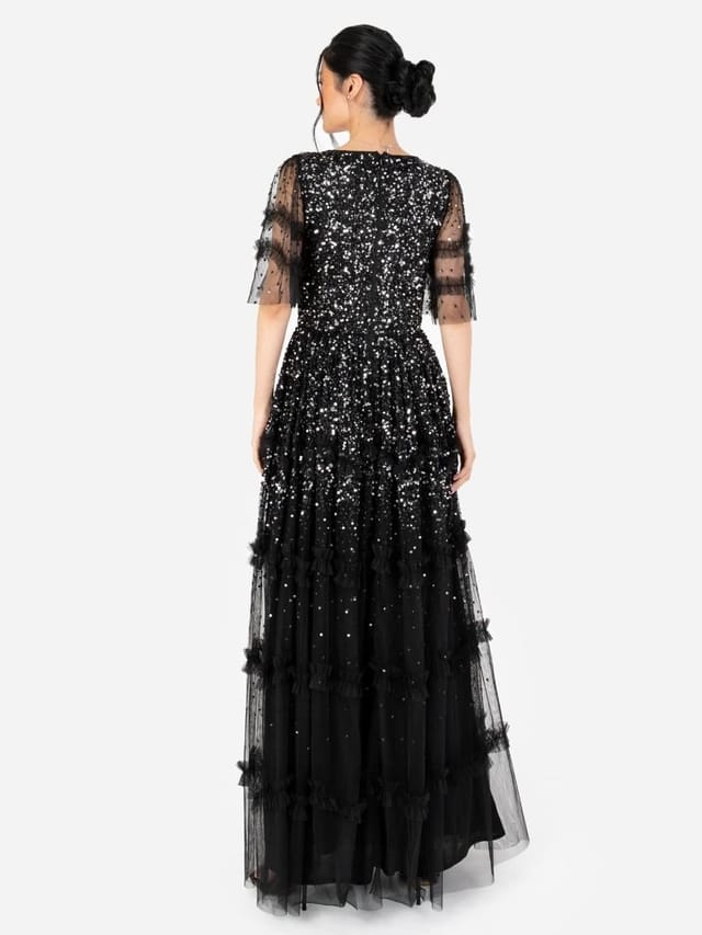 Maya Deluxe Maya Deluxe Women's Fully Embellished Short Sleeve Maxi Dress in Black - 3