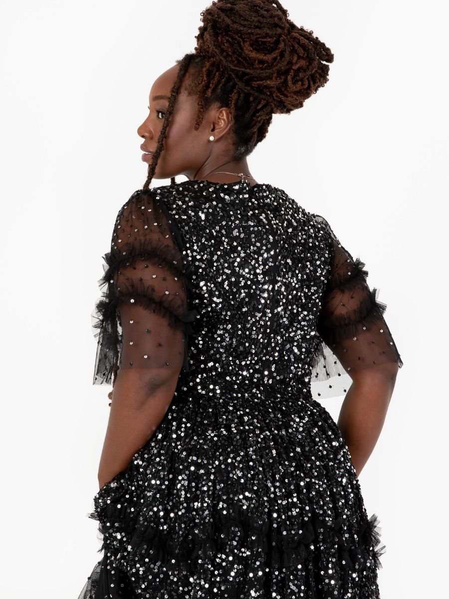 Maya Deluxe Maya Deluxe Women's Fully Embellished Short Sleeve Maxi Dress in Black - 4