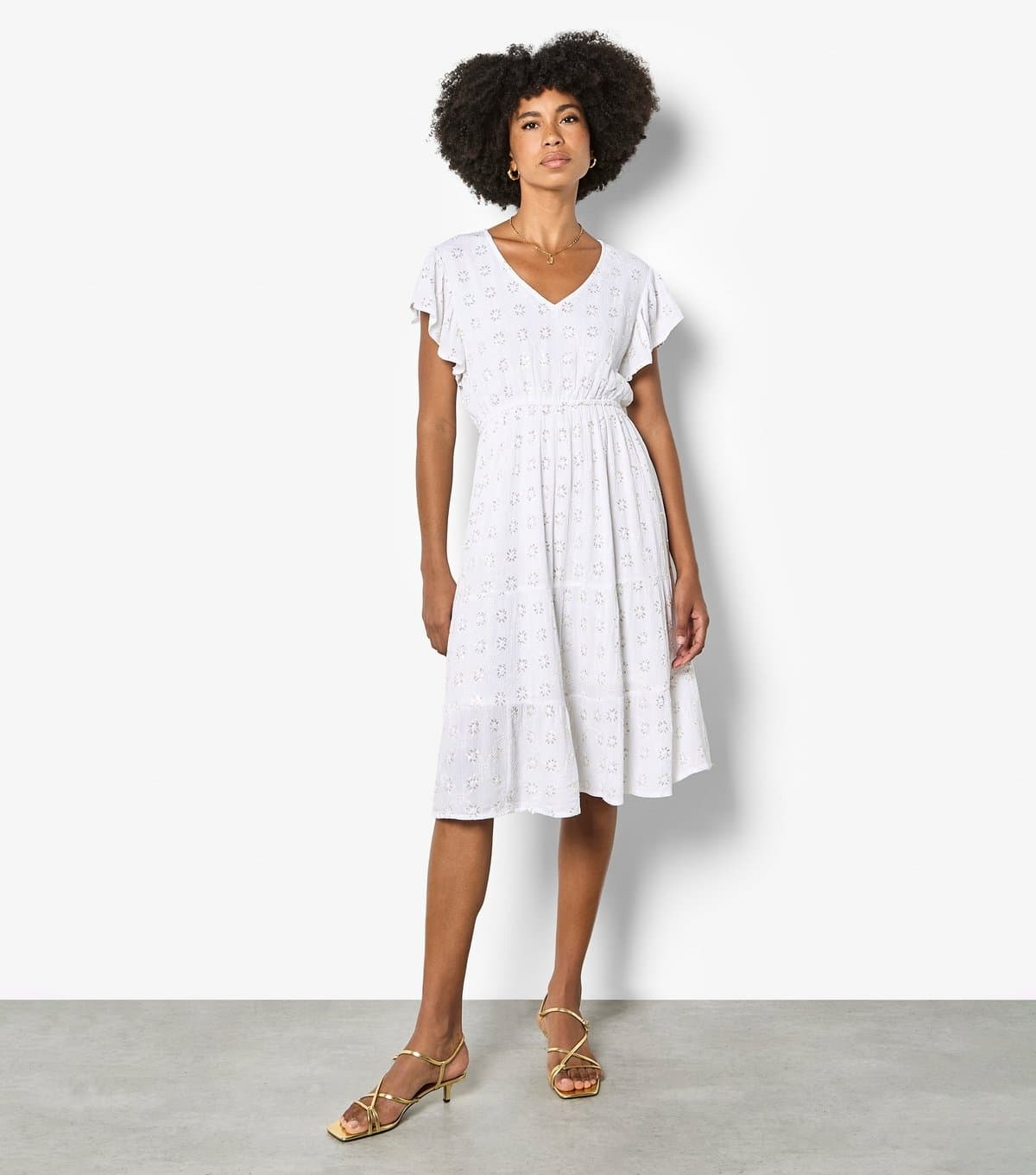 Apricot Women's White Sequin Embroidered Floral Dress Apricot New Look