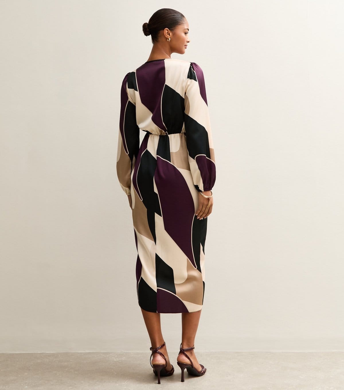 New Look Women's Purple Satin Patterned Wrap Midi Dress New Look - 4