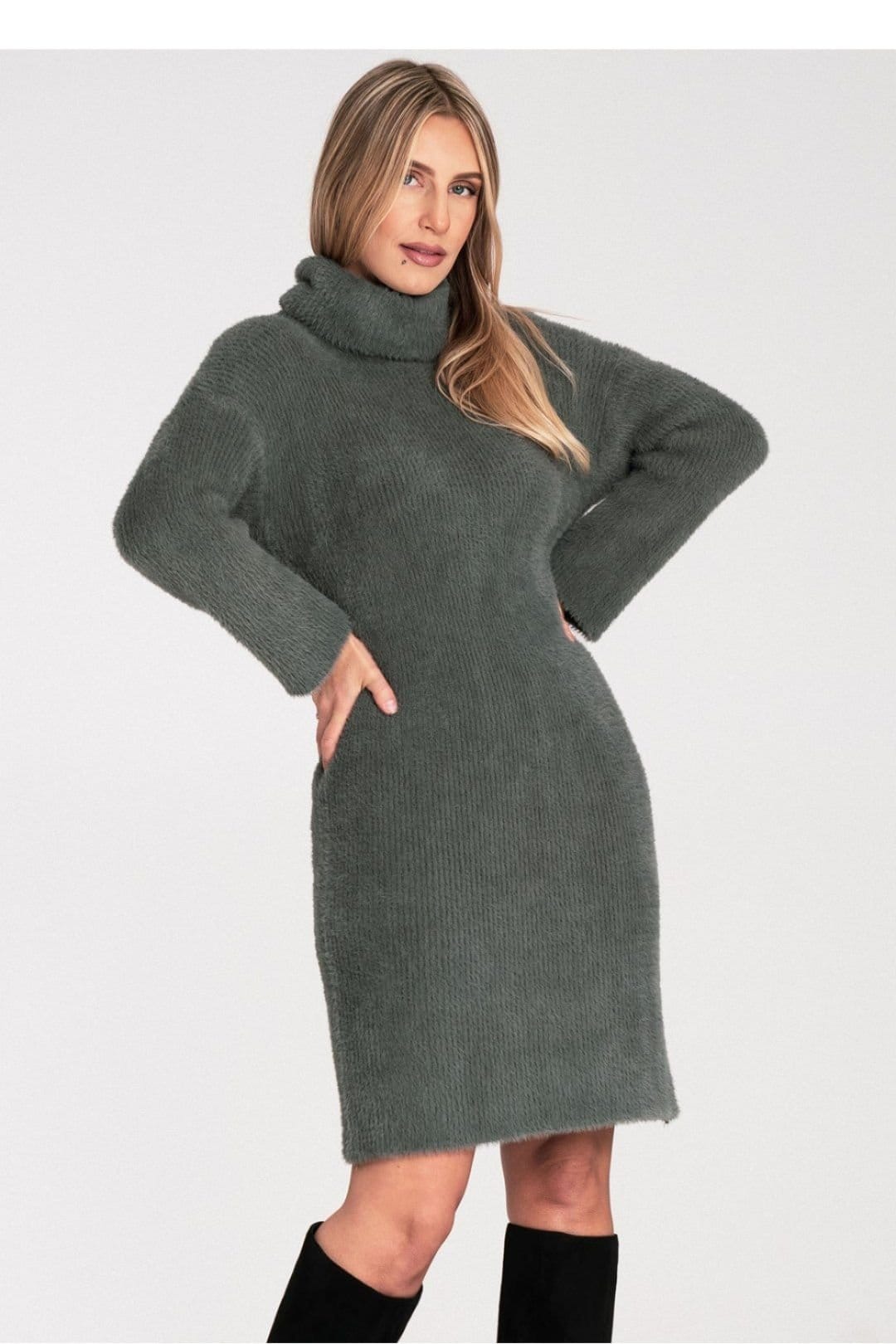 Love Lace Green Fluffy Bell Sleeve Turtleneck Dress