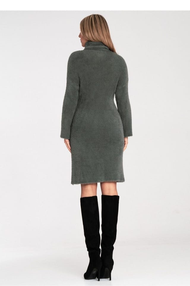 Love Lace Love Lace Women's Soft Fluffy Bell Sleeve Turtleneck Dress in Green - 3