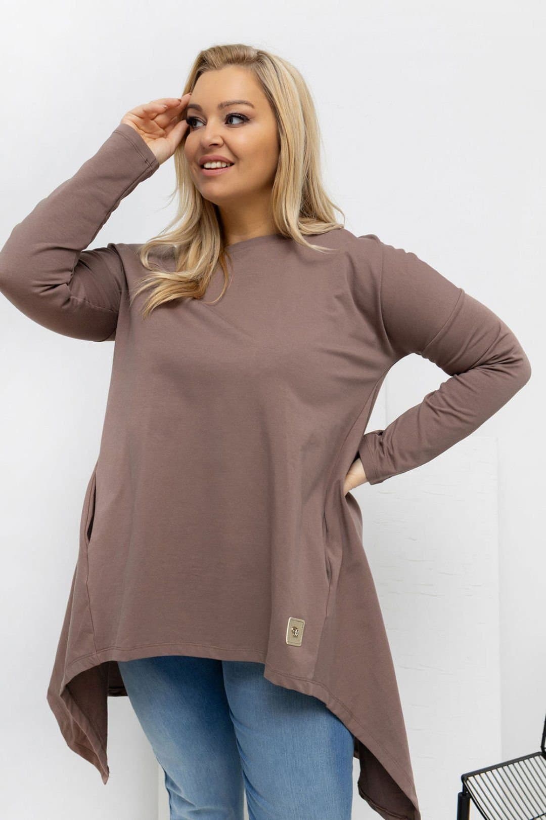 Love Lace Love Lace Brown Plus Size Asymmetrical Tunic with Pockets