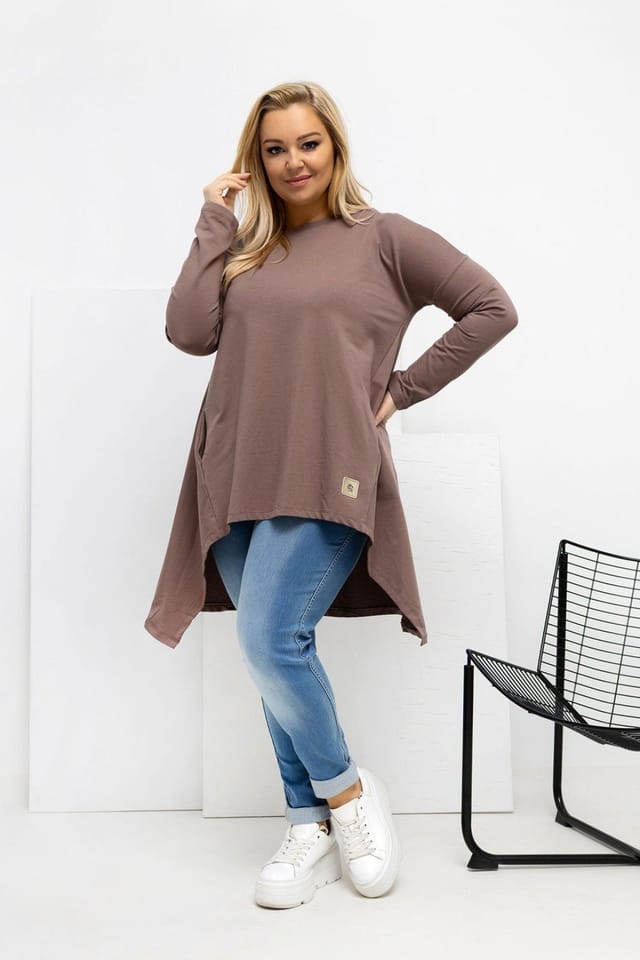 Love Lace Love Lace Women's Plus Size Asymmetrical Tunic with Pockets Style 222407 in Brown - 2