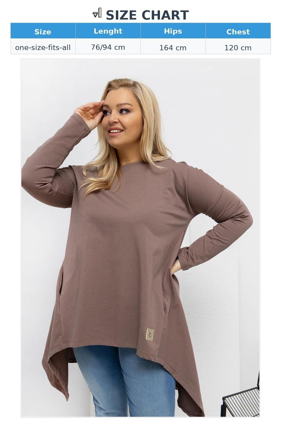 Love Lace Love Lace Women's Plus Size Asymmetrical Tunic with Pockets Style 222407 in Brown - 4