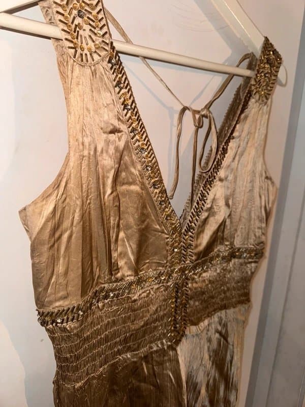 Warehouse Warehouse Silk embellished gold dress size 14