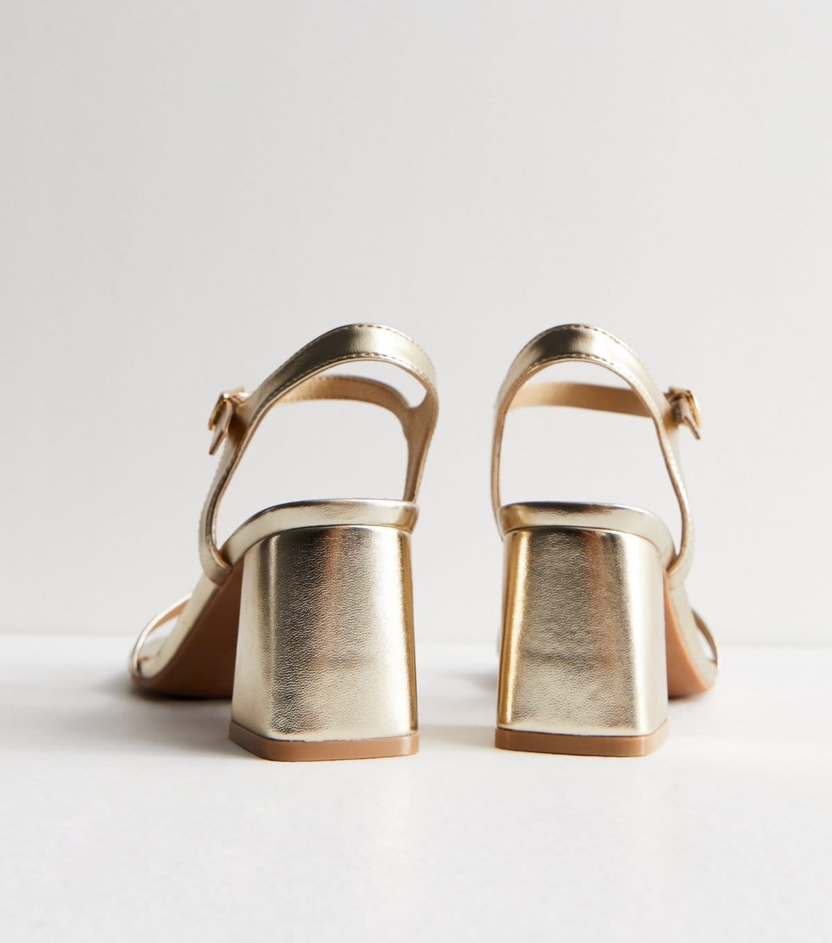 New Look Women's Gold Patent Block Heel Sandals Vegan New Look - 4