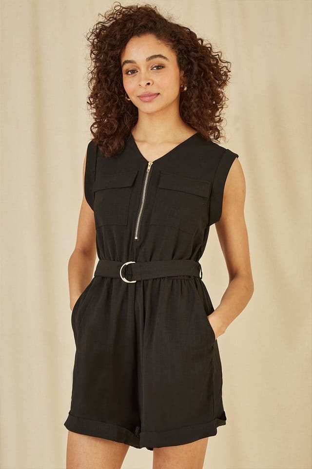 Yumi Yumi Women's Black Utility Playsuit With Pockets - 3