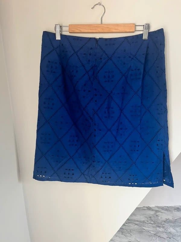 TU Tu Blue Cotton Crochet Floral Mini Skirt Zip Size 14