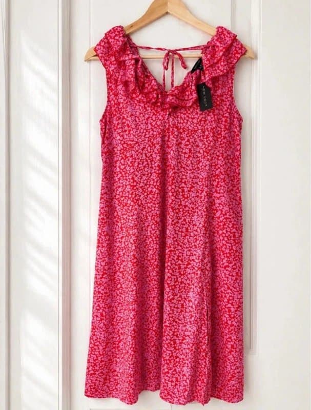 New Look New Look Red Pink Floral Ruffle Midi Dress BNWT UK 14