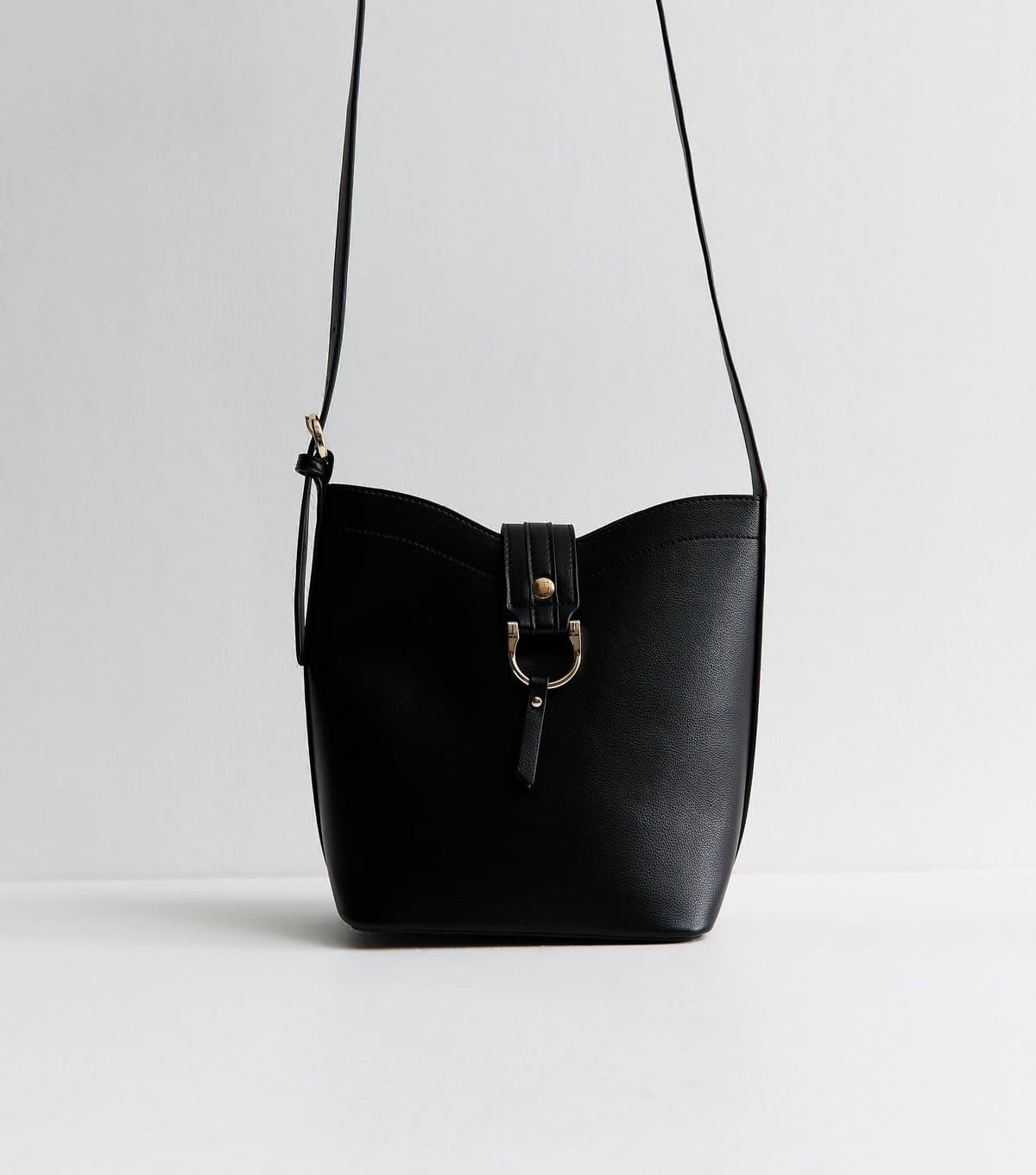 New Look Black Faux Leather Ring Detail Mini Bucket Bag New Look