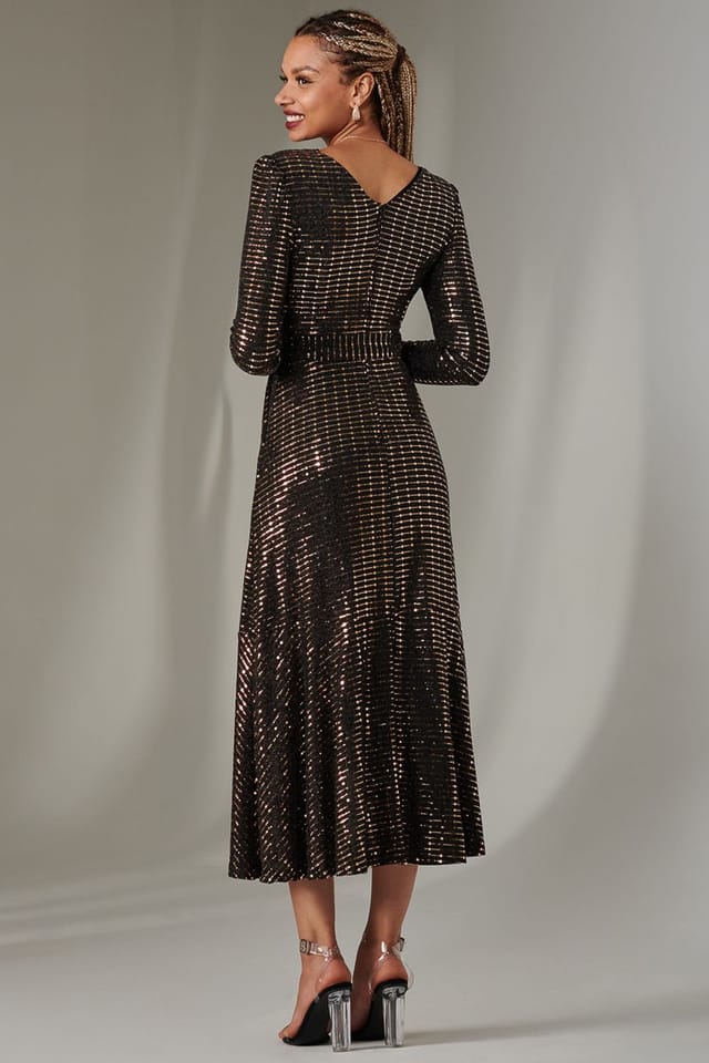 Jolie Moi Jolie Moi Women's Long Sleeve Metallic Spot Maxi Dress in Rose Gold - 2
