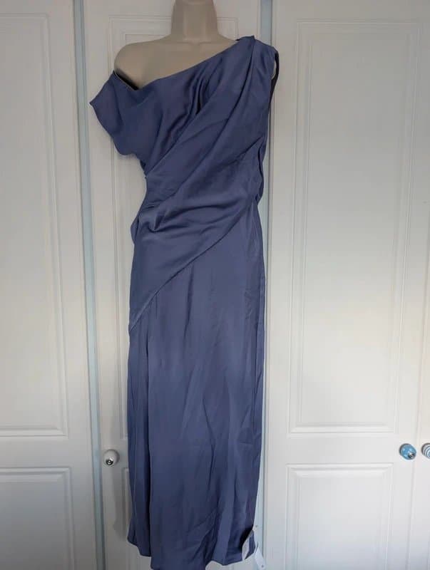 ASOS ASOS satin off shoulder midi dress in blue size 4