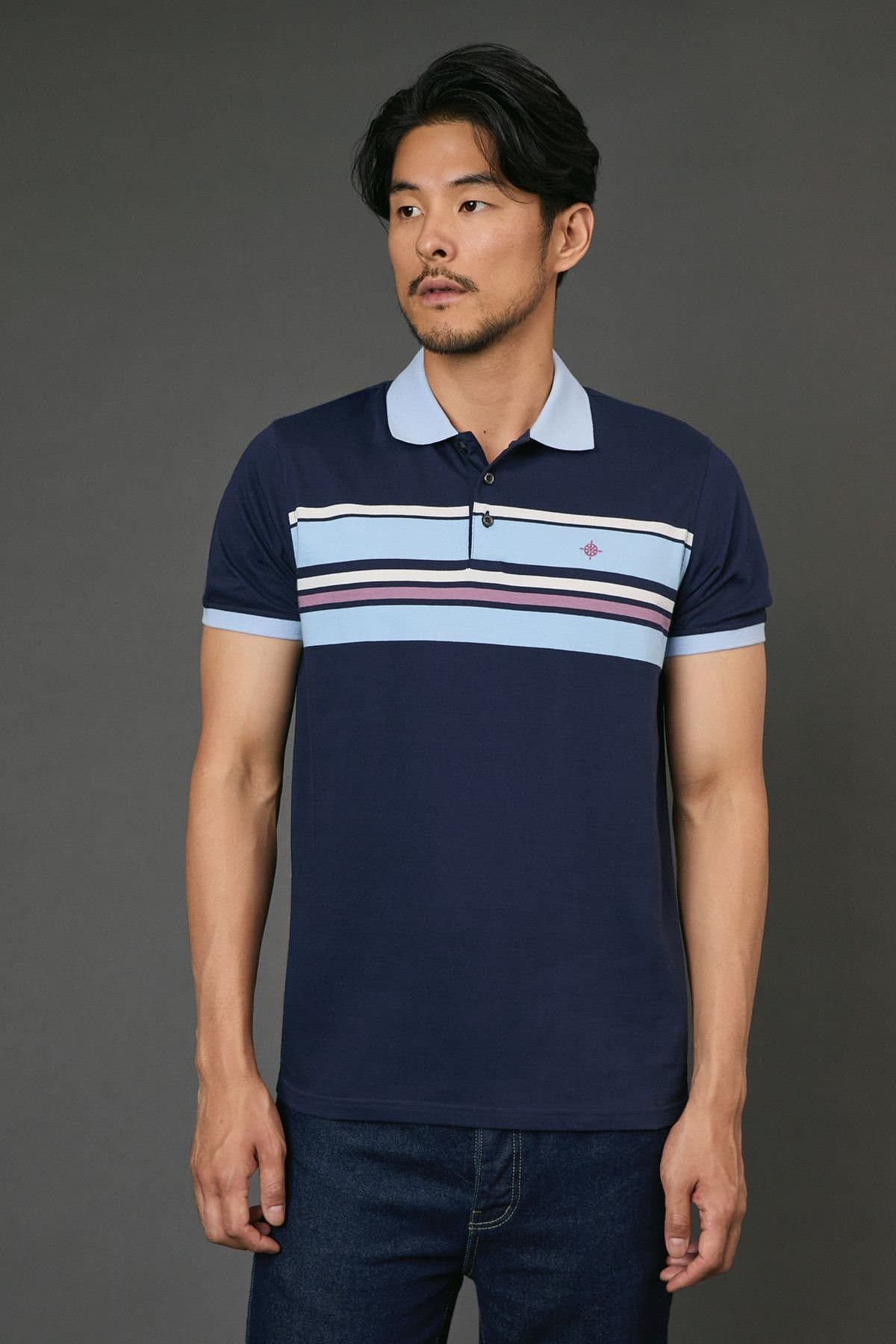 Maine Maine Men's Navy Placement Stripe Polo Shirt