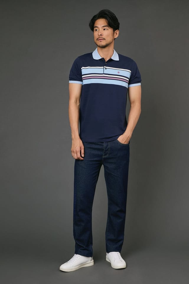 Maine Maine Men's Navy Placement Stripe Polo Shirt - 2