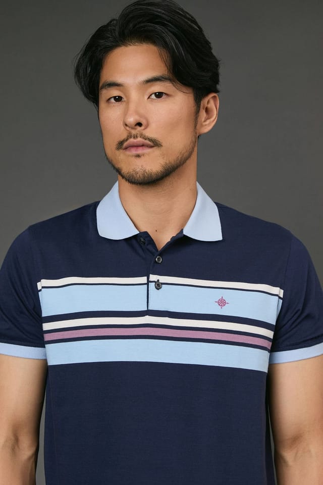 Maine Maine Men's Navy Placement Stripe Polo Shirt - 3