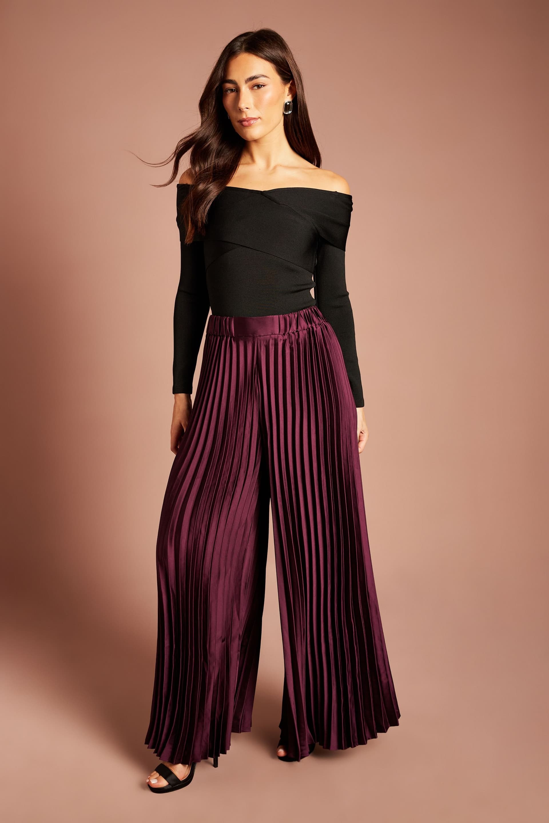 Coast Coast Women's Satin Pleated Trousers in Fig