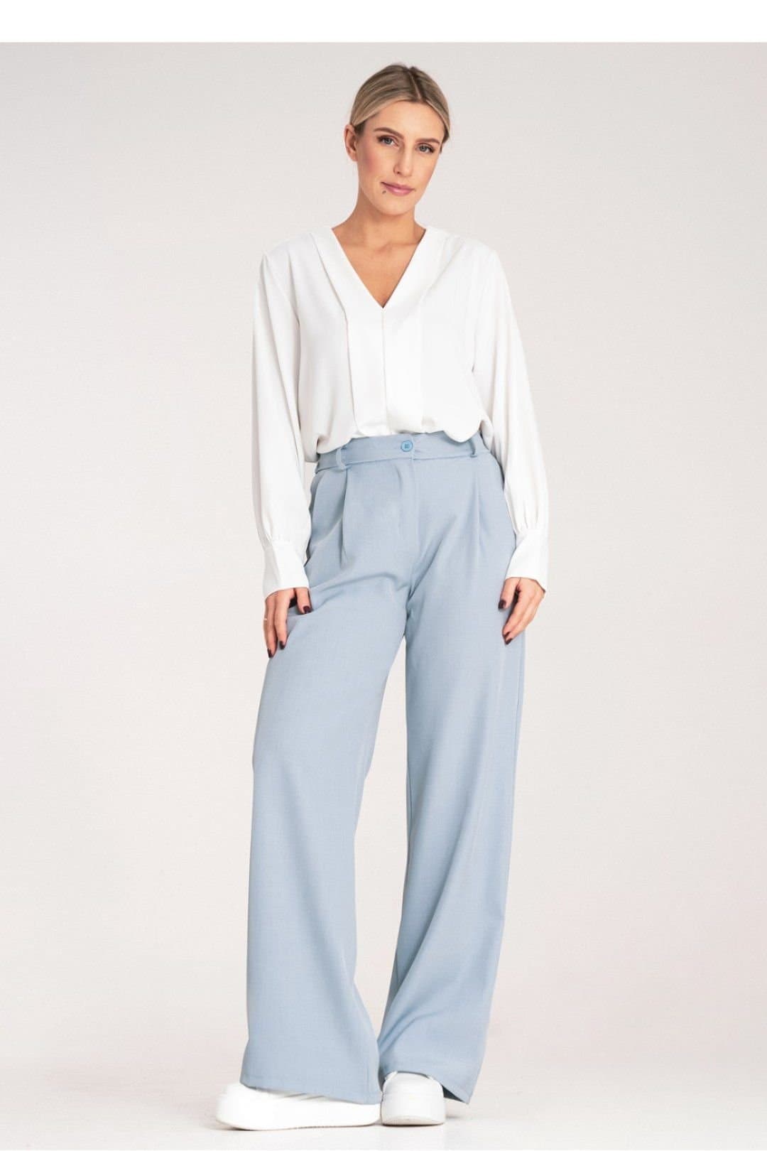 Love Lace Love Lace Women's Elegant High Waisted Straight Trousers with Pockets Style 214932 in Blue